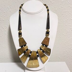 Vintage Statement Necklace Brass & Horn Bib